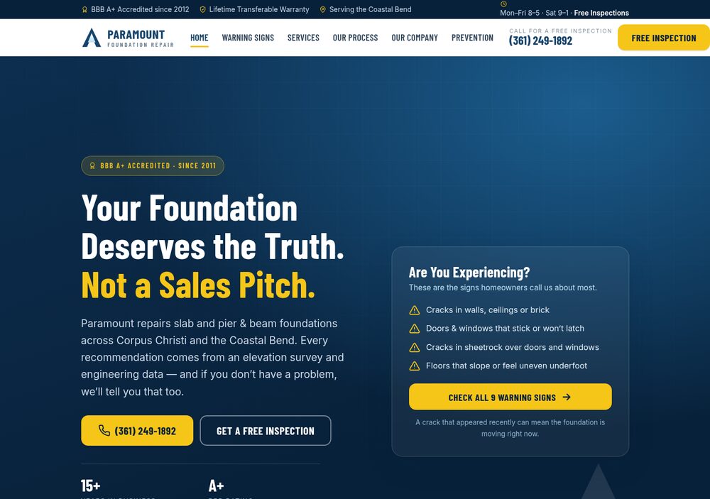 Screenshot of the Paramount Foundation Repair website